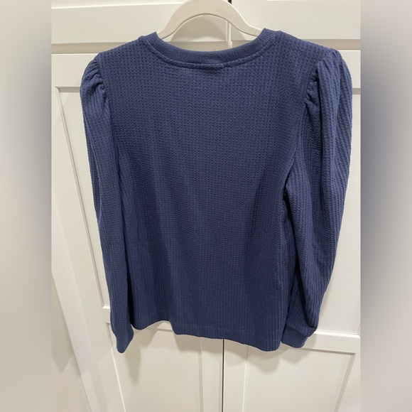 Loft Navy Blue Textured Long Sleeve Top with puff sleeves - Picture 4 of 4